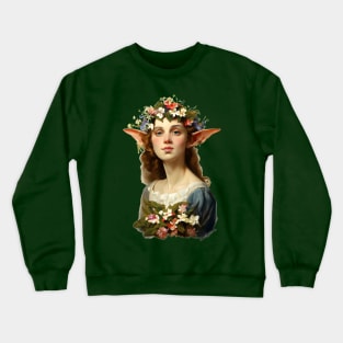 Elf Girl with flowers vintage baroque painting Crewneck Sweatshirt